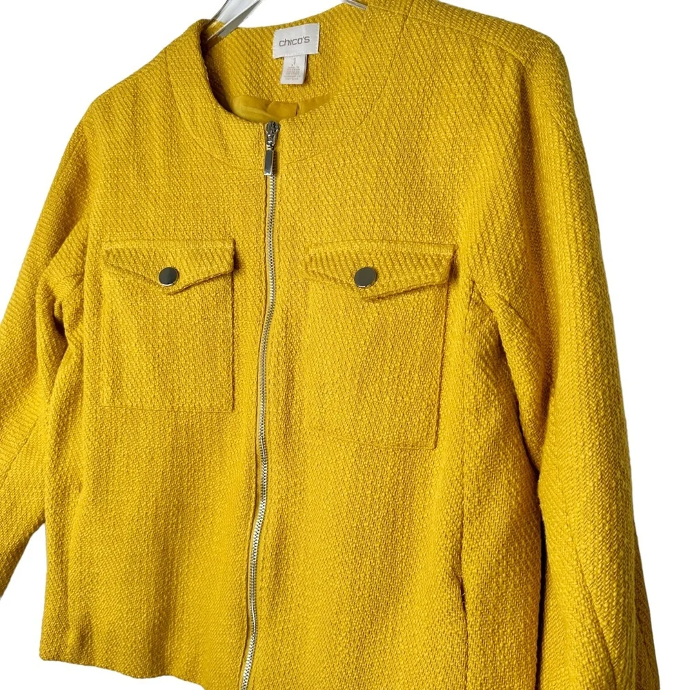 NWT Chicos Textured LS Jacket Glistening Yellow Medium/8 - Picture 5 of 13